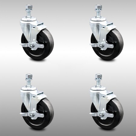 Service Caster 5 Inch SS Hard Rubber Wheel Swivel 12mm Threaded Stem Caster Set Brake SCC SCC-SSTS20S514-HRS-TLB-M1215-4